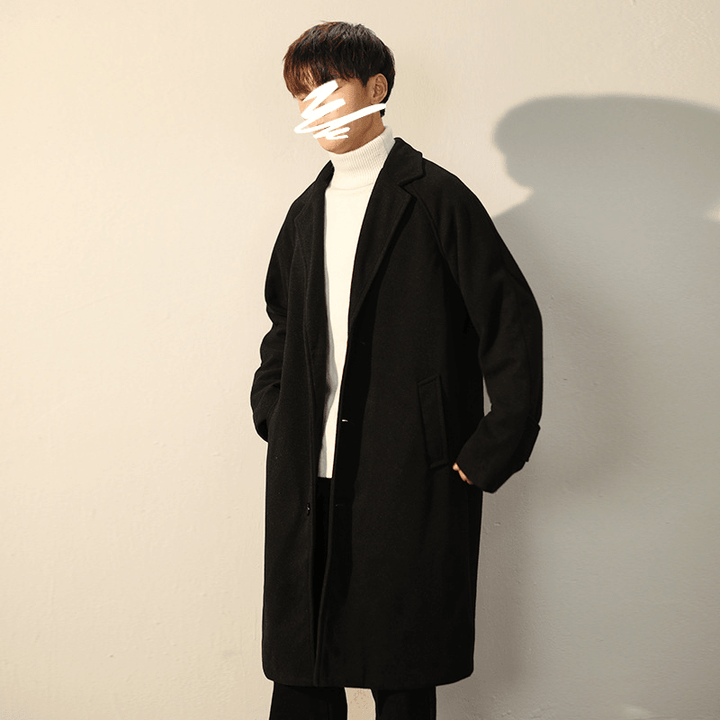 Men'S Woolen Coat in Autumn and Winter Mid Length over the Knee Trench Coat - MRSLM