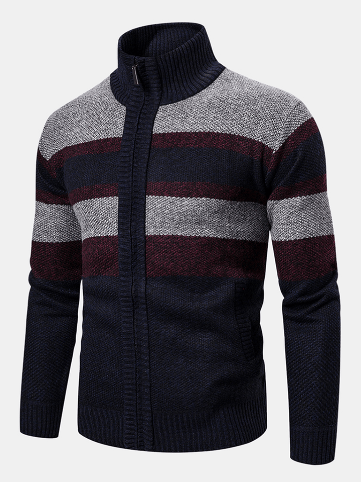 Mens Woolen Knitting Stand Collar Patchwork Thick Casual Jacket - MRSLM