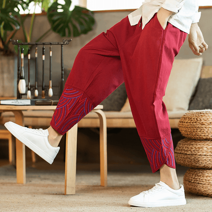 Linen Solid Color Mid-Waist Loose Fashion Straight-Leg Pants - MRSLM