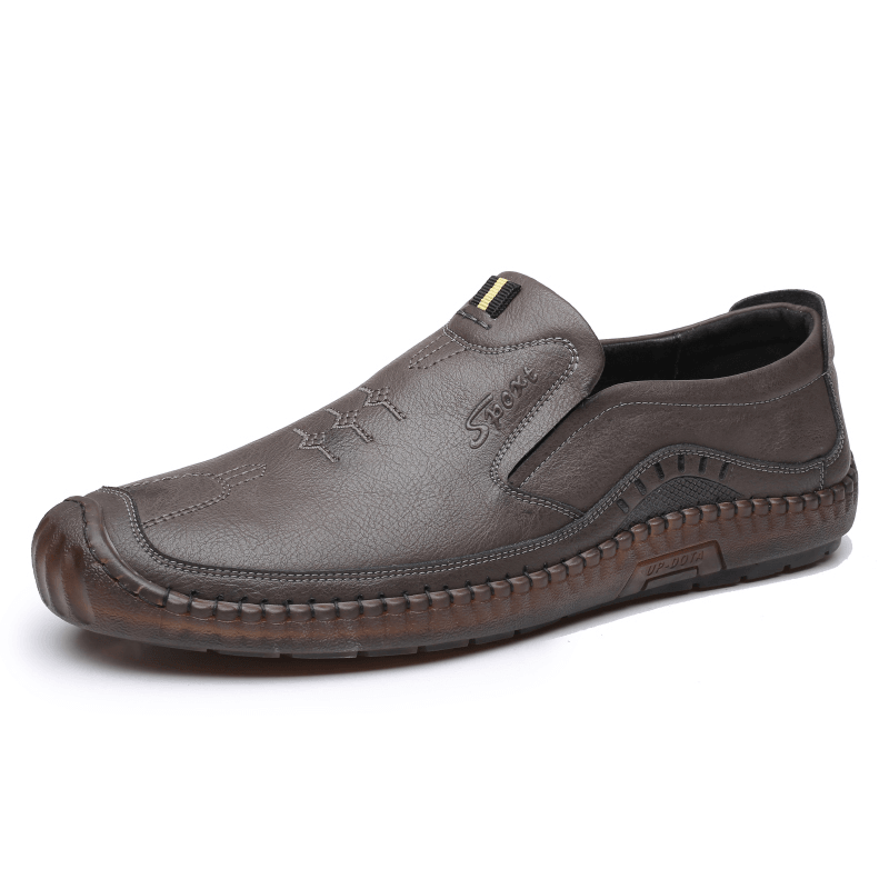 Men Cowhide Leather Breathable Soft Bottom Slip on Comfy Classical Driving Casual Shoes - MRSLM
