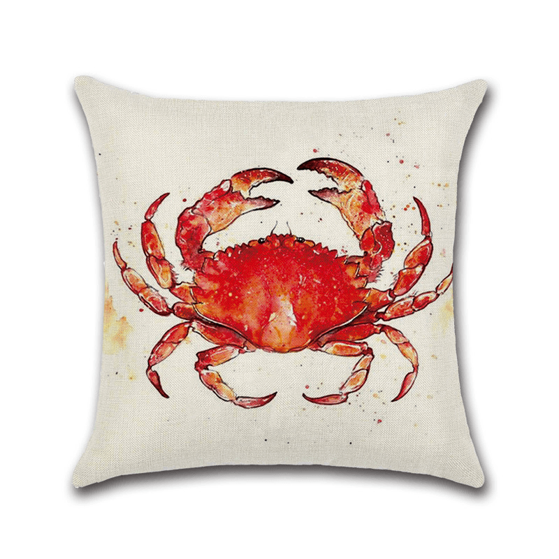 Sea Turtle Crab Whale Cotton Linen Cushion Cover Cartoon Color Water Printed Square Pillow Case - MRSLM
