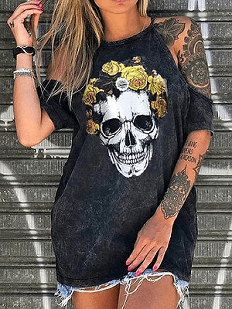 Designer Skeleton Floral Print Casual T-Shirts for Women - MRSLM