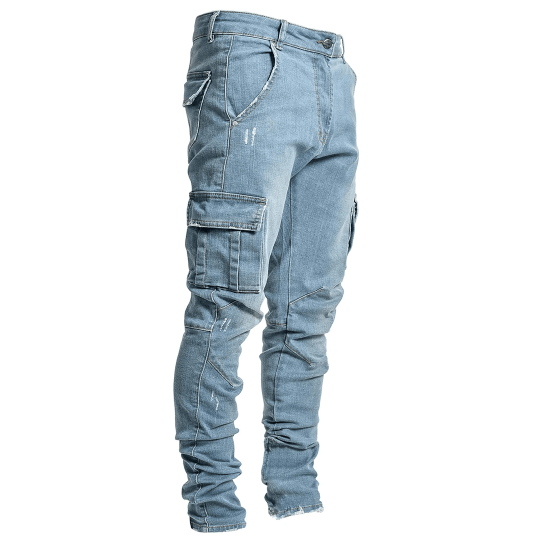Fashionable and Simple Men'S Multi-Pocket Tooling Jeans - MRSLM
