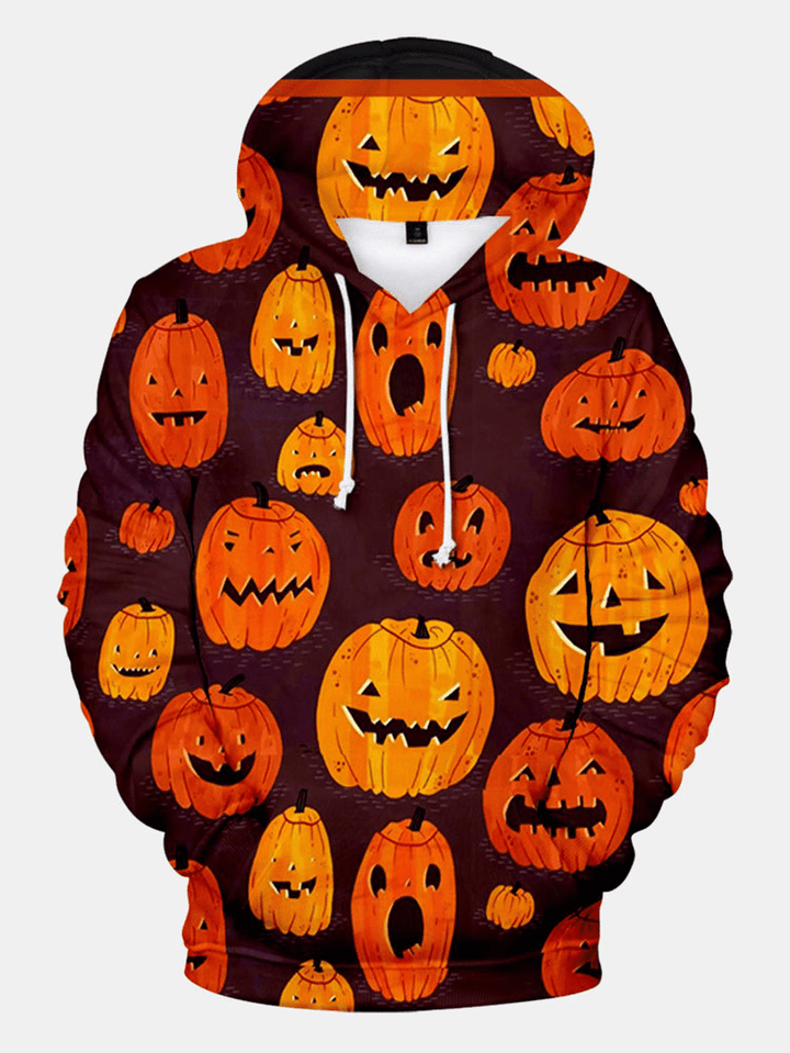 Mens Halloween Pumpkin Cartoon Casual Hoodies - MRSLM