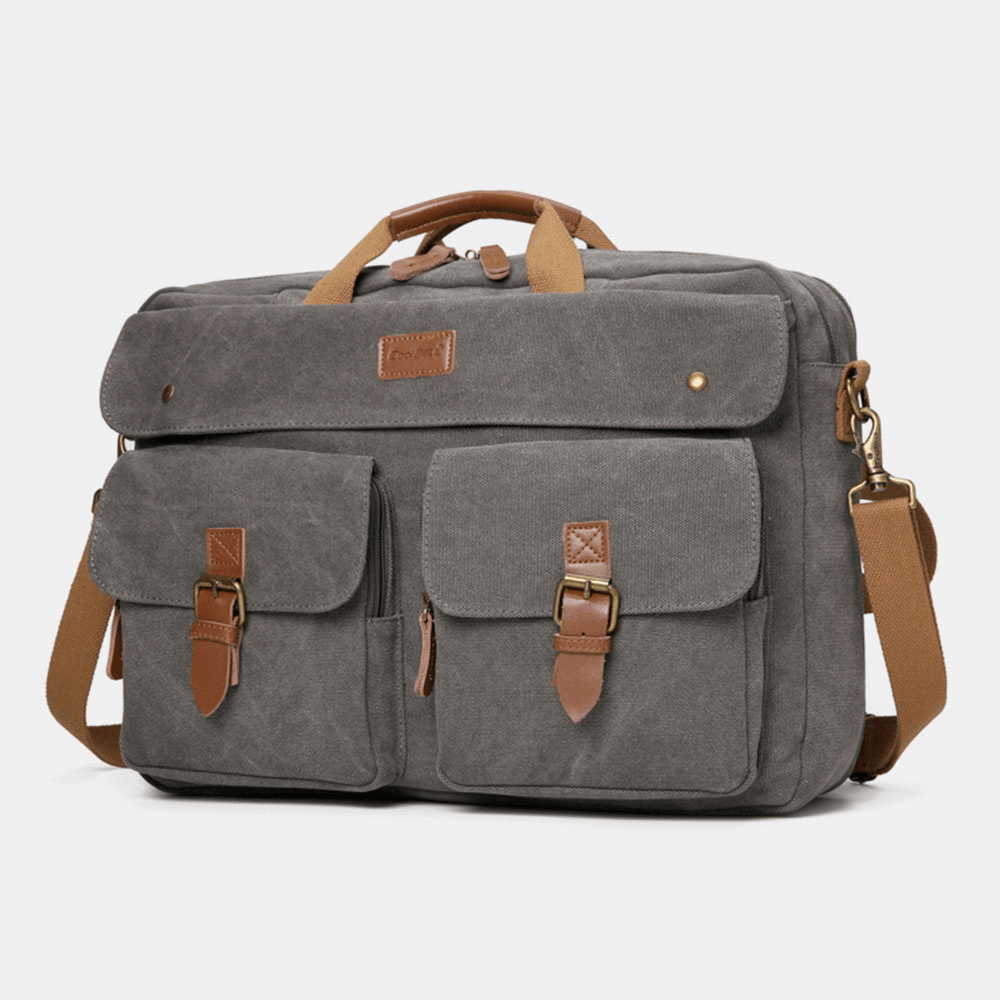 Men Vintage Casual Canvas Large Capacity 17 Inch Laptop Bag Backpack Multi-Pocket Crossbody Bag - MRSLM