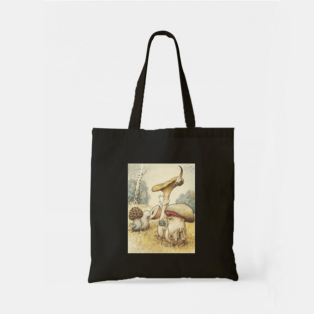 Women Polyester Cartoon Mushroom Pattern Print Handbag Shoulder Bag Tote - MRSLM