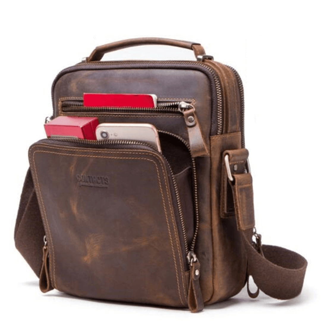5L Men Genuine Leather Bag Briefcase Messenger Crossbody Shoulder Handbag Outdoor Travel - MRSLM