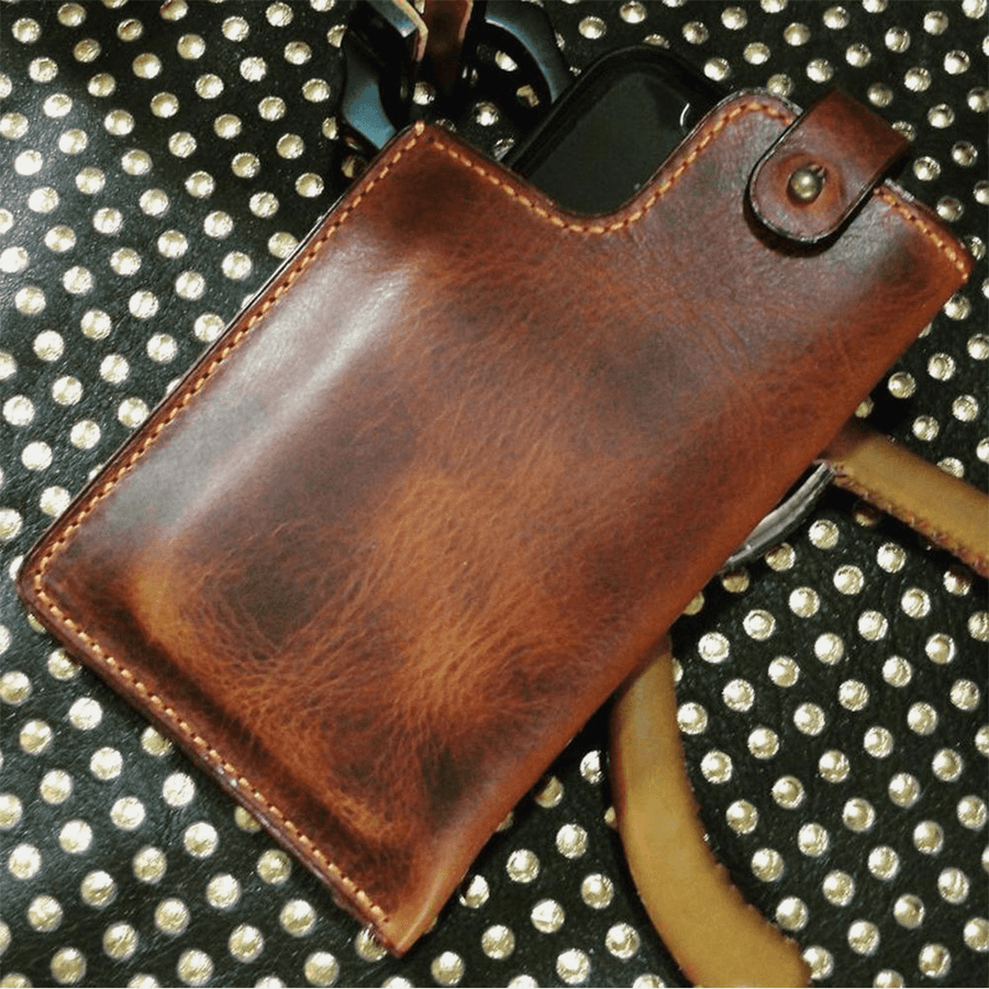 Men Genuine Leather Hasp Waist Bag Retro 6.3 Inch Phone Bag Belt Bag - MRSLM