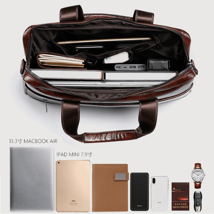 Men Multi-Pocket Anti-Theft Crossbody Bags Large Capacity Retro 13.3 Inch Laptop Messenger Bag Briefcase Shoulder Bag - MRSLM