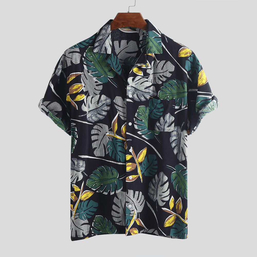 Charmkpr Men Tropical Plants Printed Hawaiian Beach Shirts - MRSLM