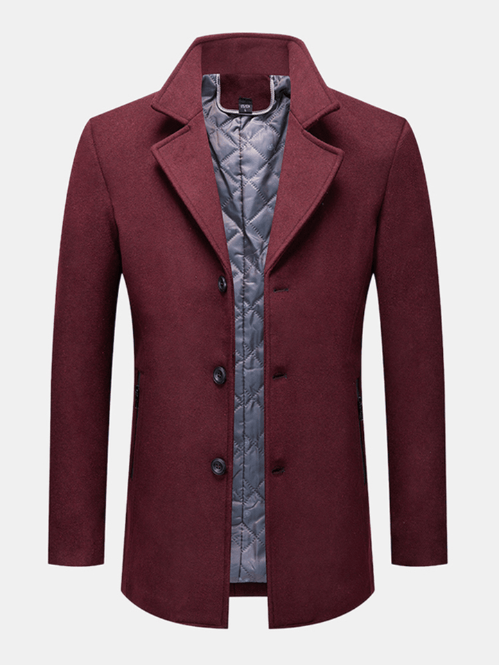 Mens Business Single-Breasted Solid Color Woolen Cloth Trench Coats - MRSLM