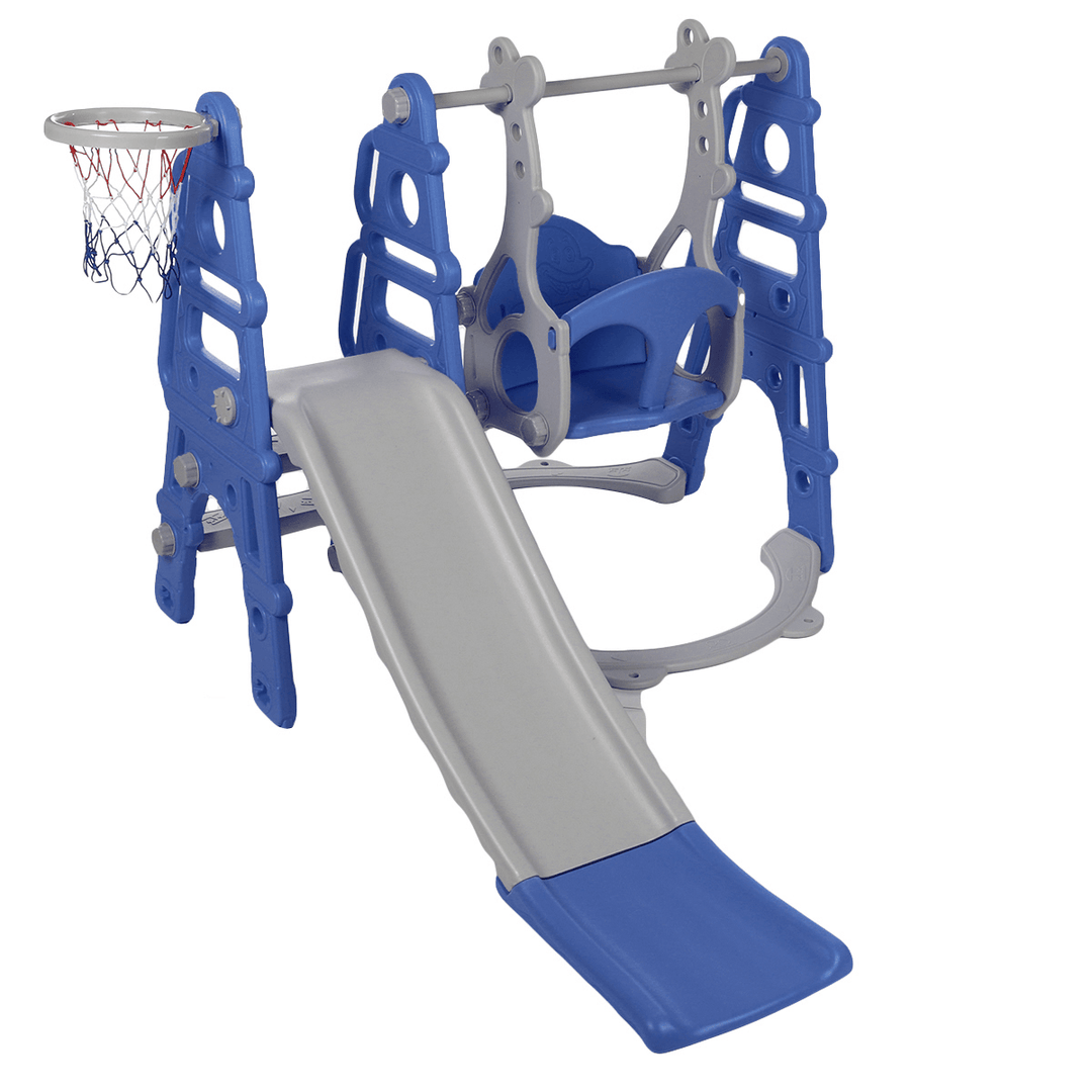3-In-1 Children'S Slide + Swing + Basketball Frame Kids Play Ground Combination Baby Playset Hoop Kit - MRSLM