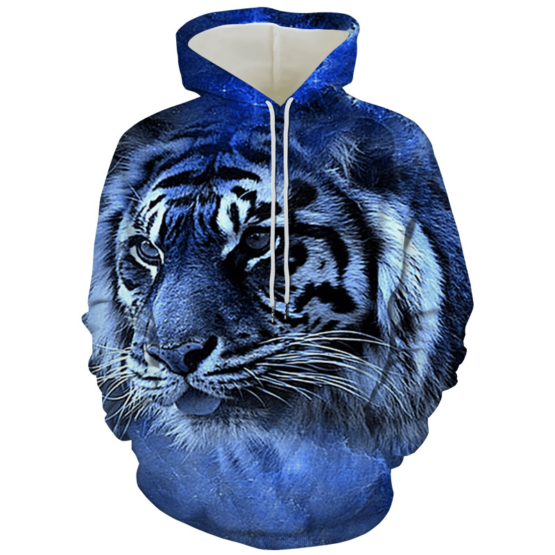 Men'S Tiger Series 3D Printing Hooded Loose Sweater - MRSLM