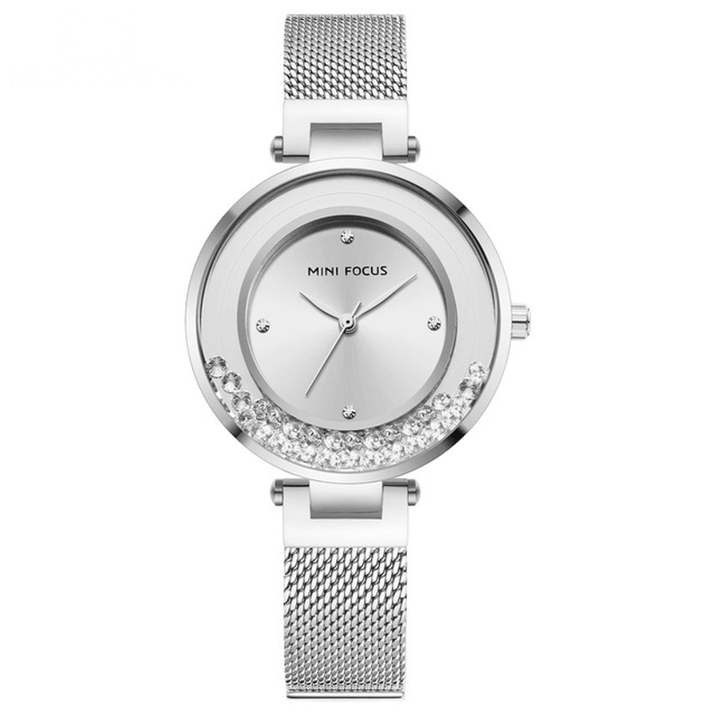 MINI FOCUS MF0254L Ultra Thin Mesh Strap Crystal Elegant Women Watch Quartz Watch - MRSLM
