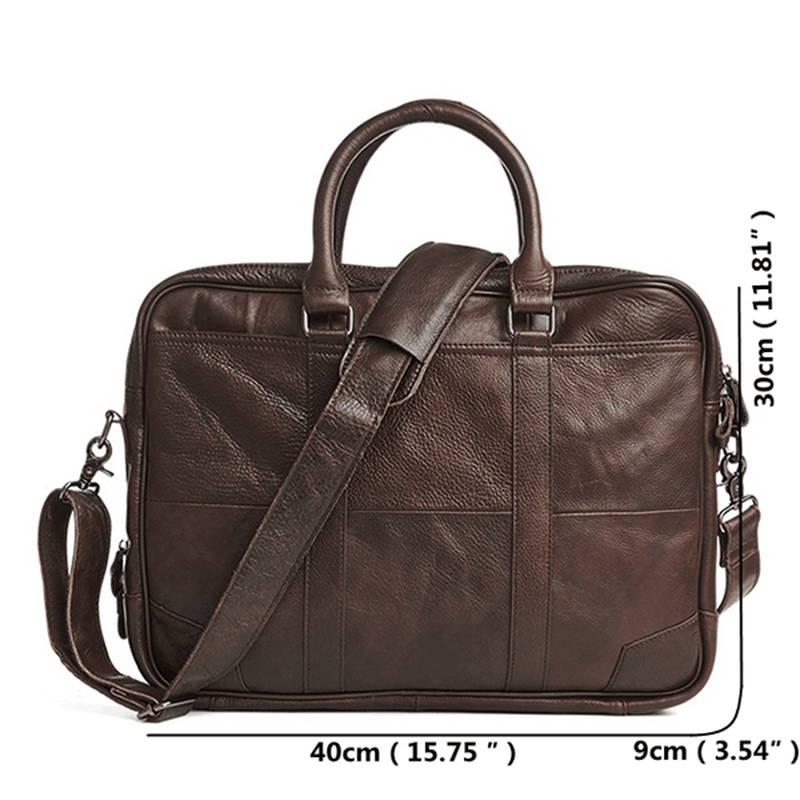 Genuine Leather Business Laptop Bag Briefcase Crossbody Bag - MRSLM