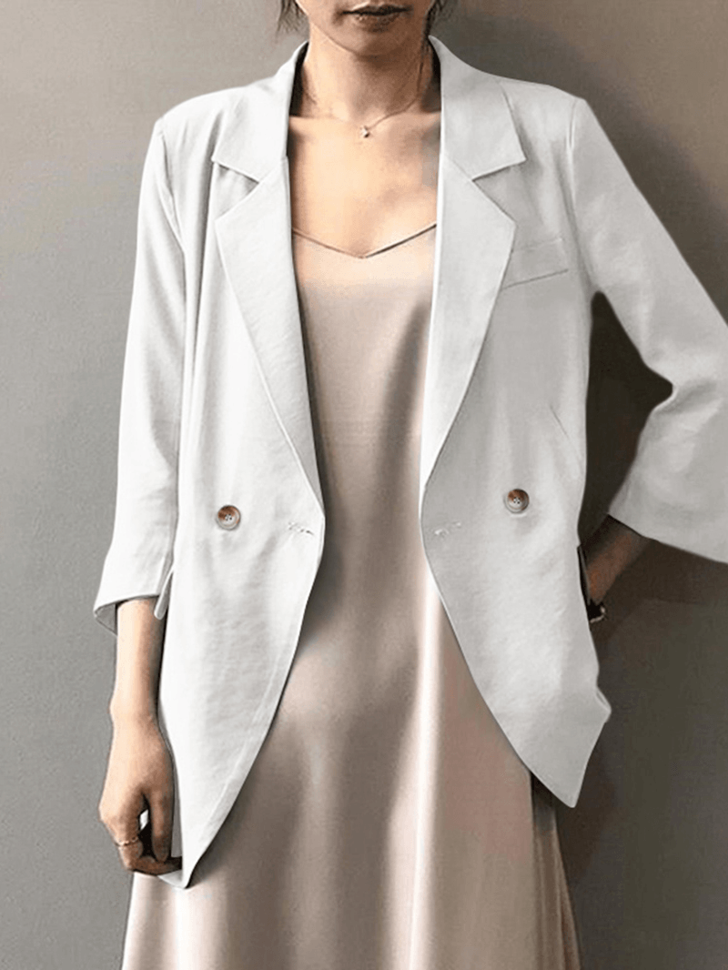 Women Solid Color with Shoulder Pad Design Button Cuff Casual Business Thin Suit - MRSLM