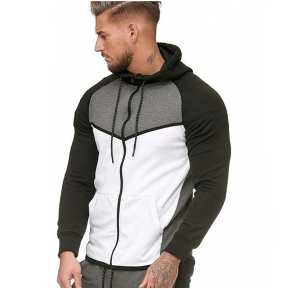 Men'S Colorblock Fitness Sports Cardigan Sweater Hoodie Top - MRSLM