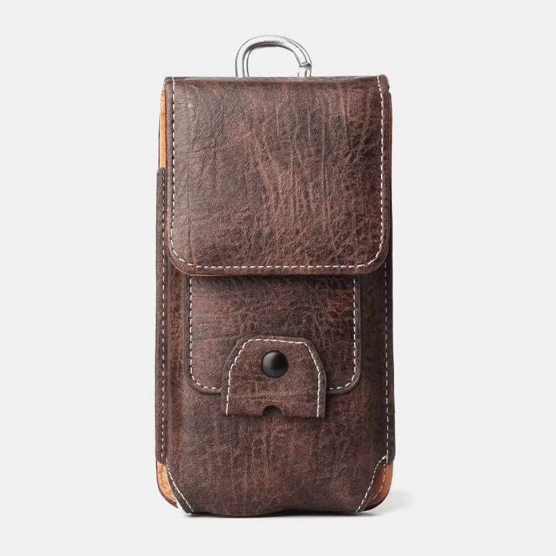 Men Multifunction Earphone Storage Belt Bag Vintage Faux Leather Phone Bag Waist Bag - MRSLM