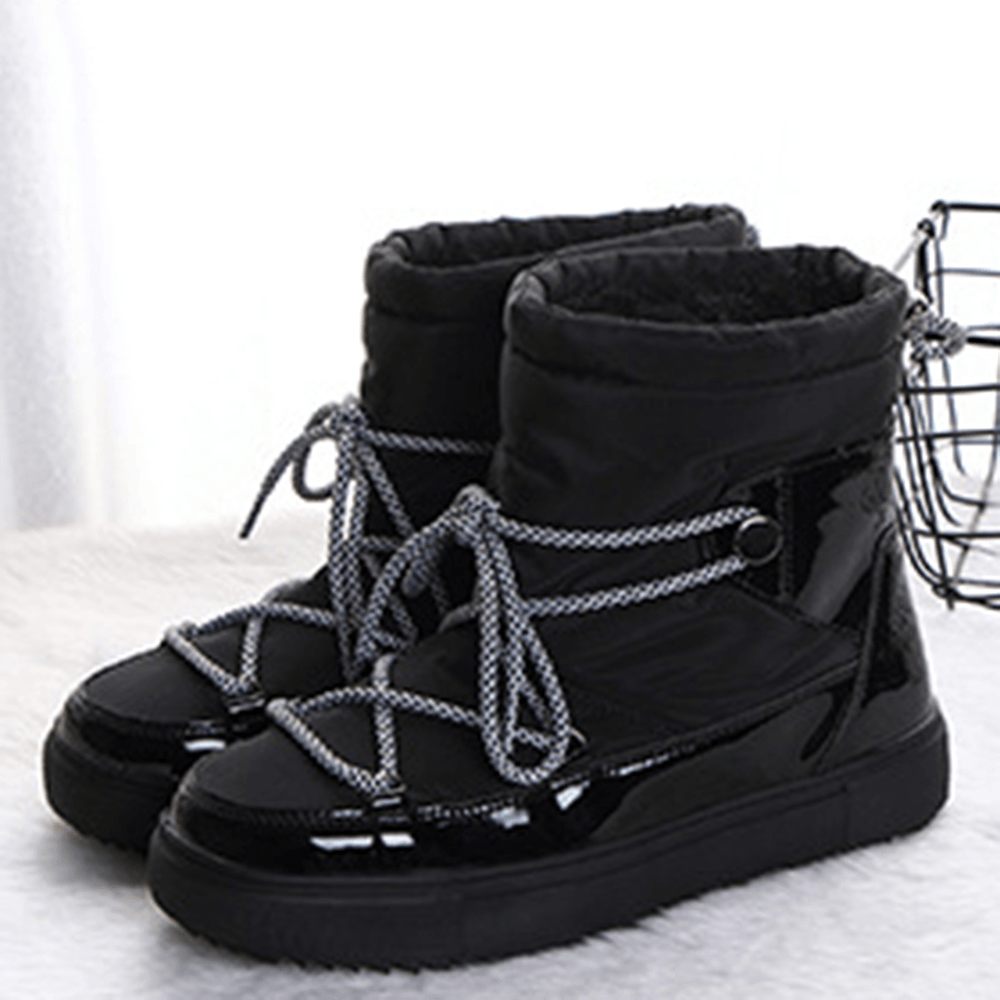 Warm Lining Waterproof Lace up Thick Sole Snow Boots for Women - MRSLM