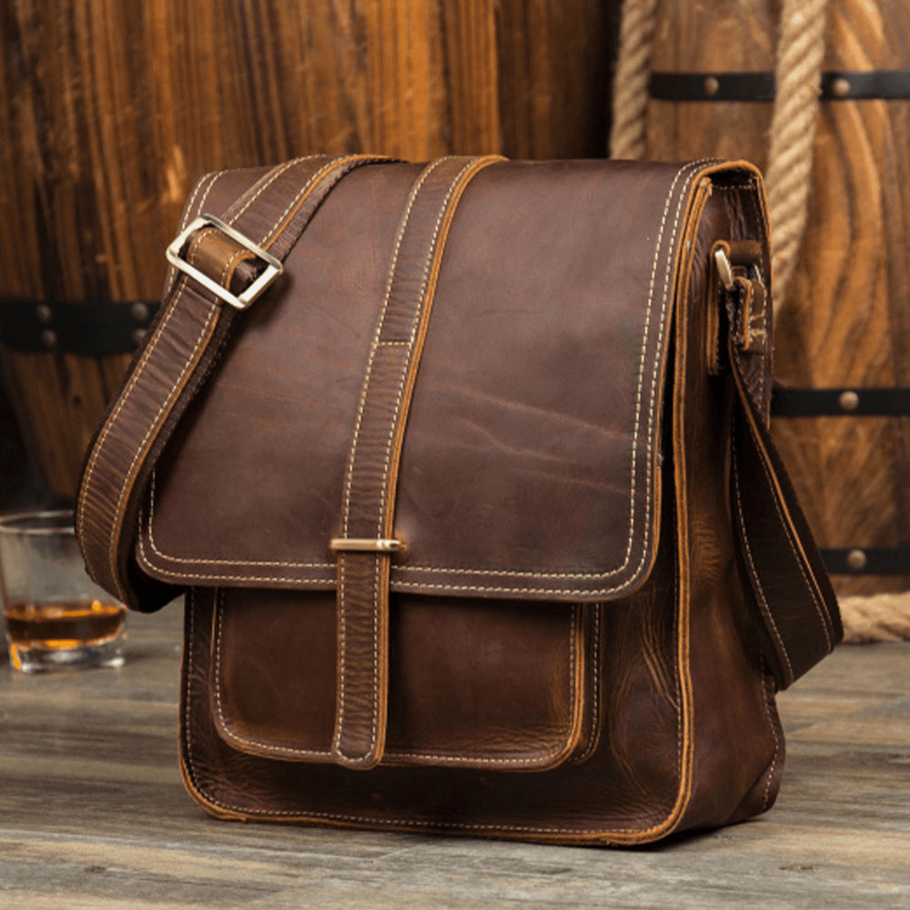 Ekphero Men Vintage Multifunction PU Leather Large Capacity Flip Casual Crossbody Bag Shoulder Bag - MRSLM