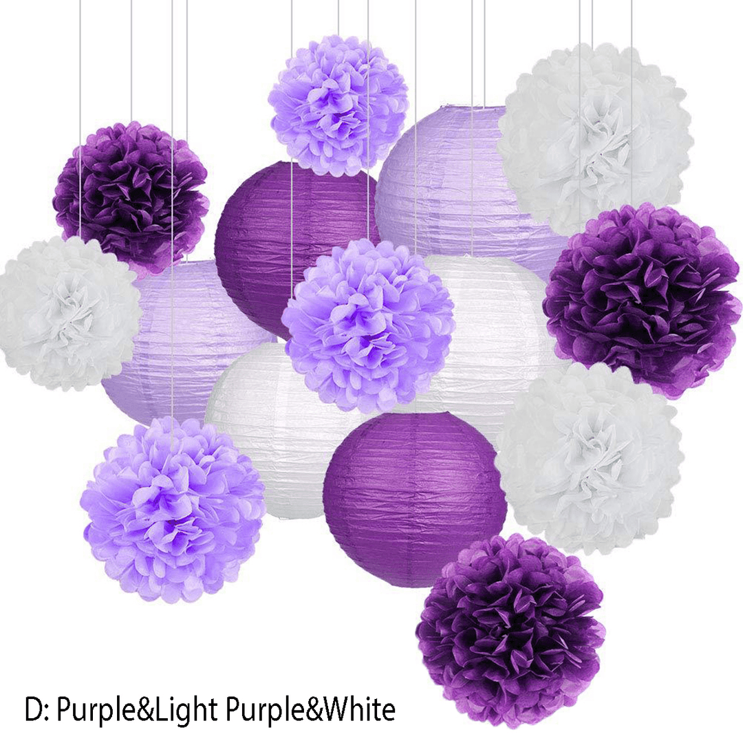 Birthday Party Wedding Decorations 15Pcs/Set Paper Flower Balls Poms Paper Honeycomb Balls Paper Lanterns - MRSLM
