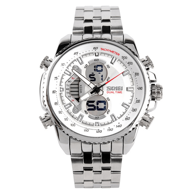 SKMEI 0993 Stainless Steel Waterproof Noctilucent Dual Digital Watch Luxury Business Style Men Wrist Watch - MRSLM