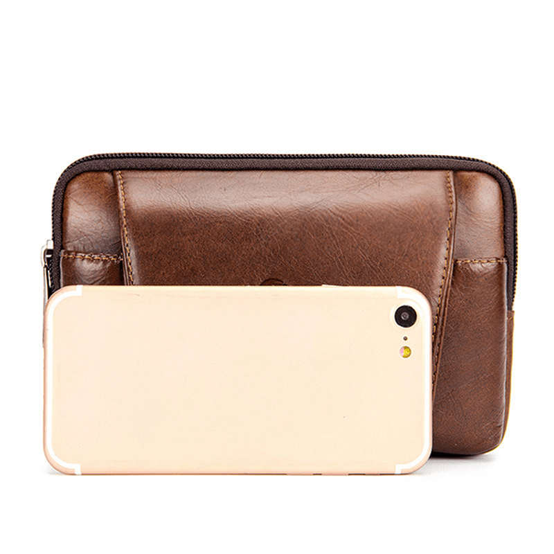 Men Genuine Leather Vintage Minimalist Fashion 6 Inch Phone Bag Waist Bag Crossbody Bag - MRSLM