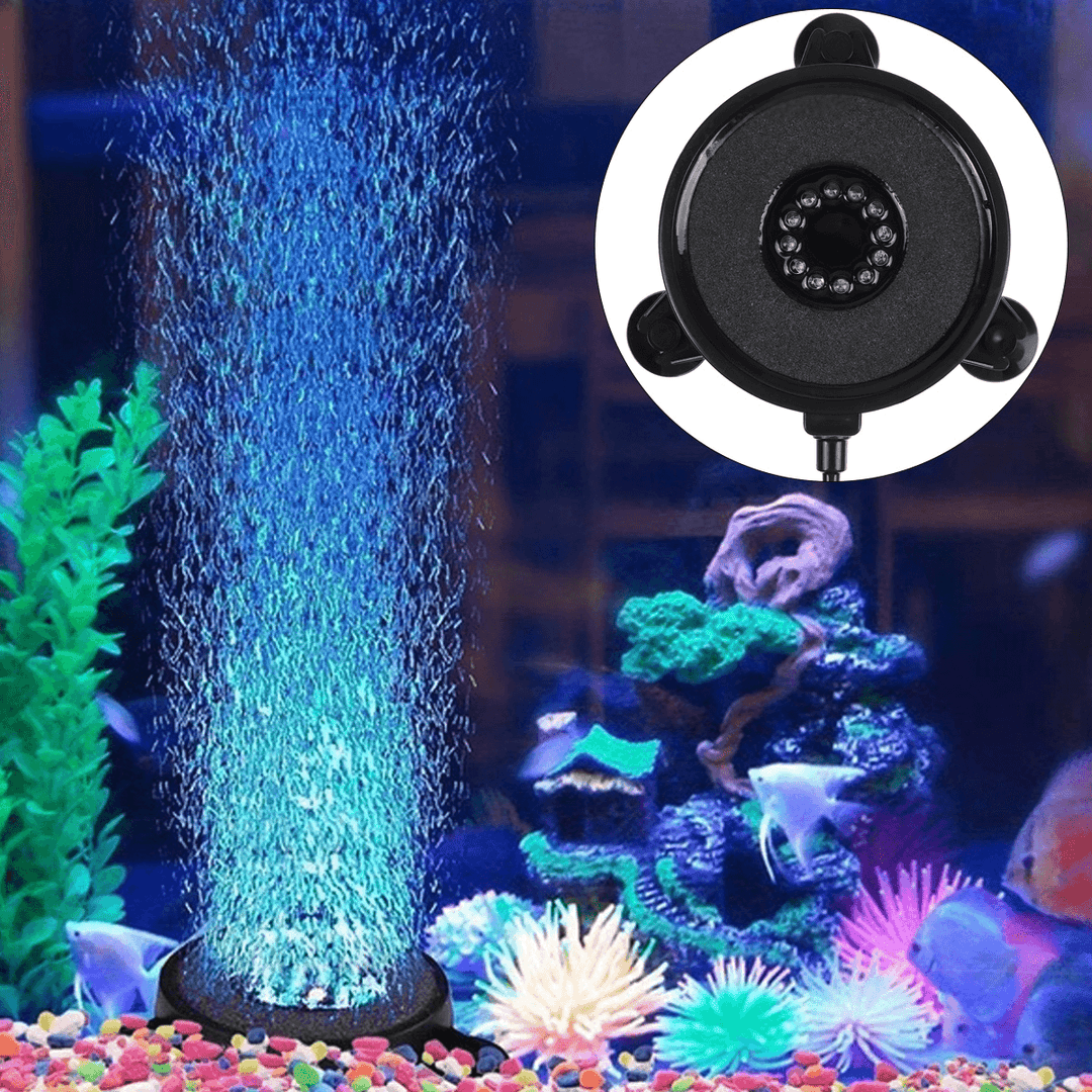 LED RGB Multi-Color Submersible Fish Tank Air Stone Disk Aquarium Bubble Lamp - MRSLM