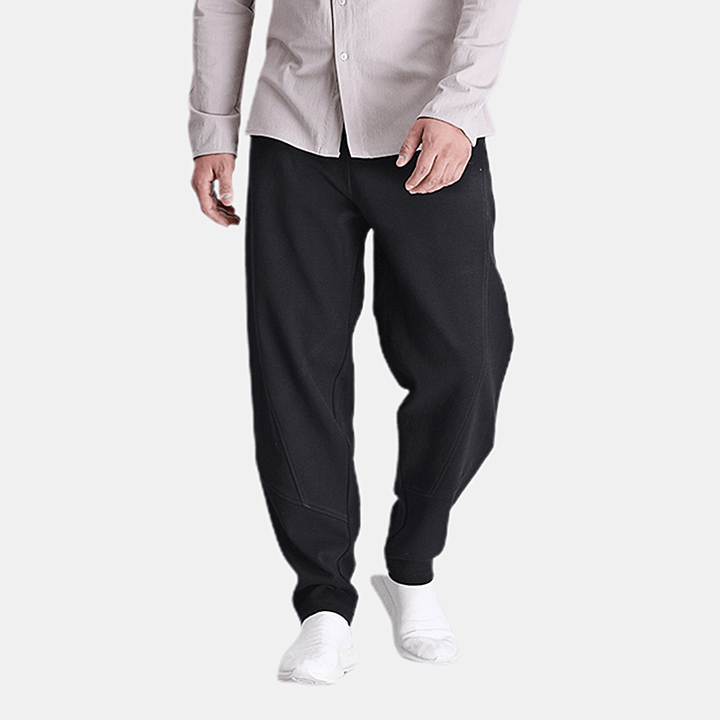 Mens Fashion Cotton Thick Drawstring Solid Color Pants - MRSLM