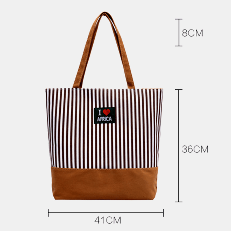 Women Striped Large Capacity Casual Tote Shoulder Bag Shopping Bag - MRSLM