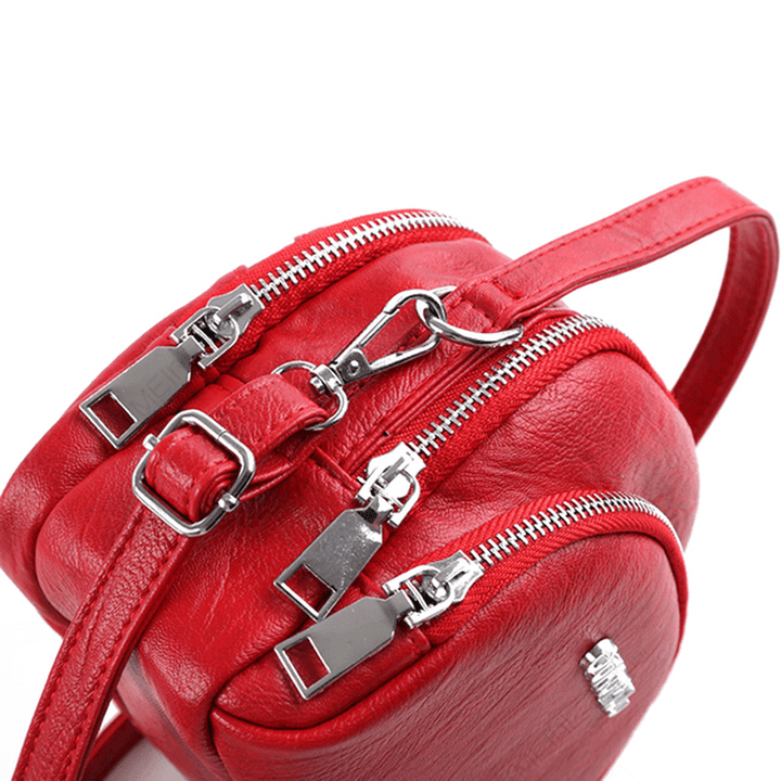 Women Faux Leather Mini Phone Bag Multi-Slot Retro Crossbody Bag - MRSLM