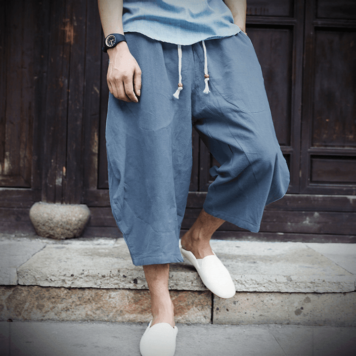Cotton and Linen Harem Pants Linen Low End Wide Leg Suspender Pants - MRSLM