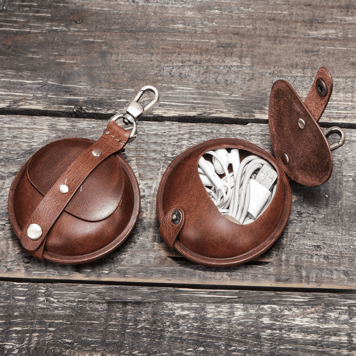 Men Retro Genuine Leather Coins Bag Bluetooth Headset - MRSLM