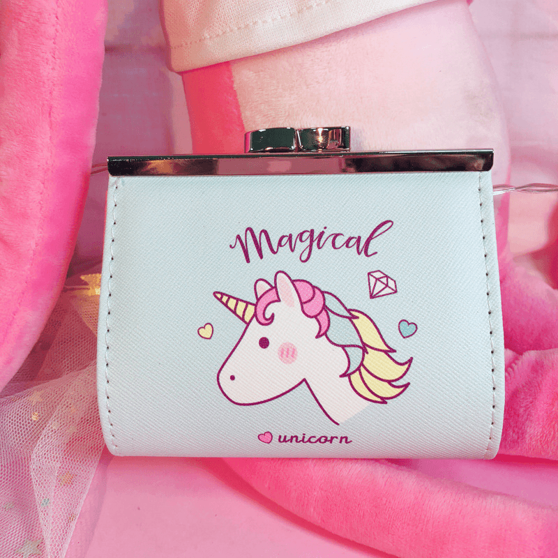Cartoon Unicorn PU Change Card Pack Female Cute Buckle Wallet Card Bag - MRSLM