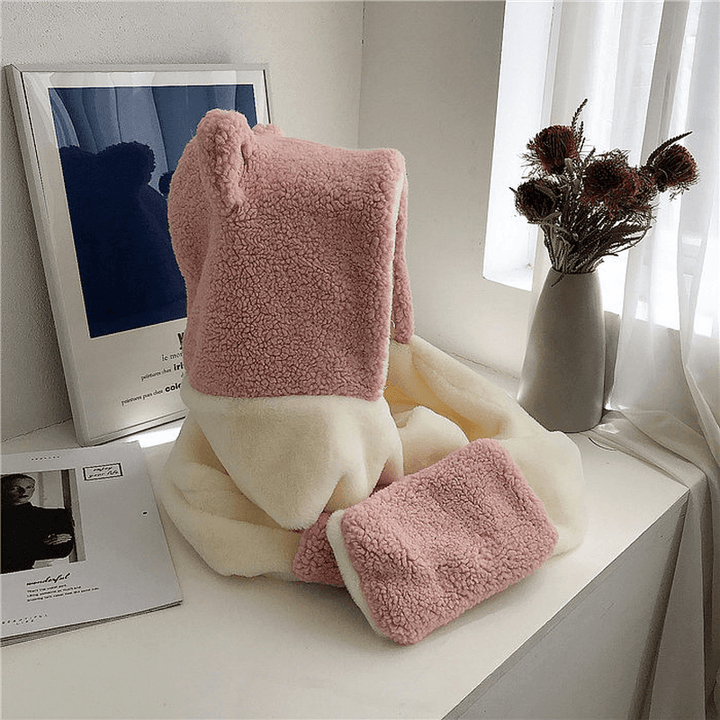 Cute Cat Ears Color Matching Plush Hooded Scarf - MRSLM