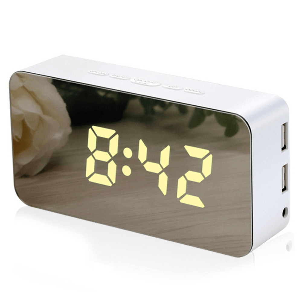Mirror Alarm Clock USB Charging Snooze Voice Control Makeup Mirror LED Color Clock - MRSLM