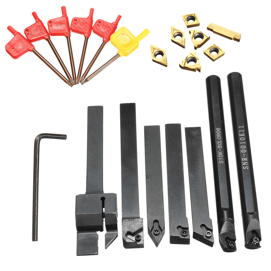 7Pcs 10Mm Lathe Turning Boring Bar Tool Holder with T8 Wrenches and Carbide Inserts - MRSLM