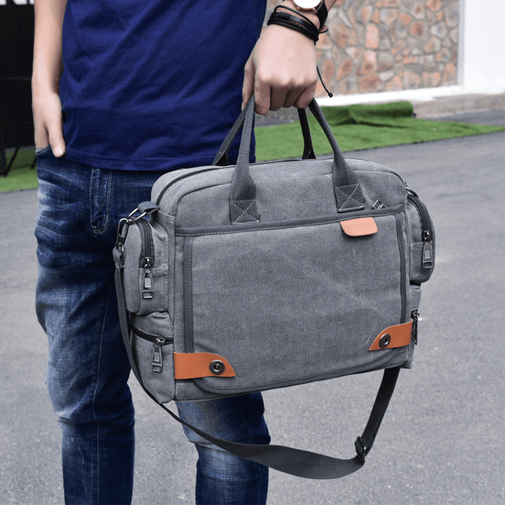 Men Canvas Large Capacity Multi-Pocket Casual 13.3 Inch Laptop Bag Crossbody Bags Shoulder Bag Briefcase - MRSLM