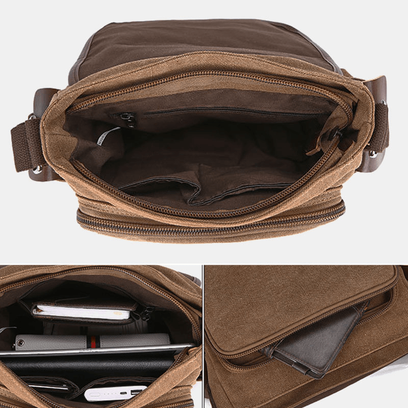 Men Canvas Large Capacity Water-Resistant Vintage Laptop Messenger Bag Shoulder Bag Crossbody Bag - MRSLM