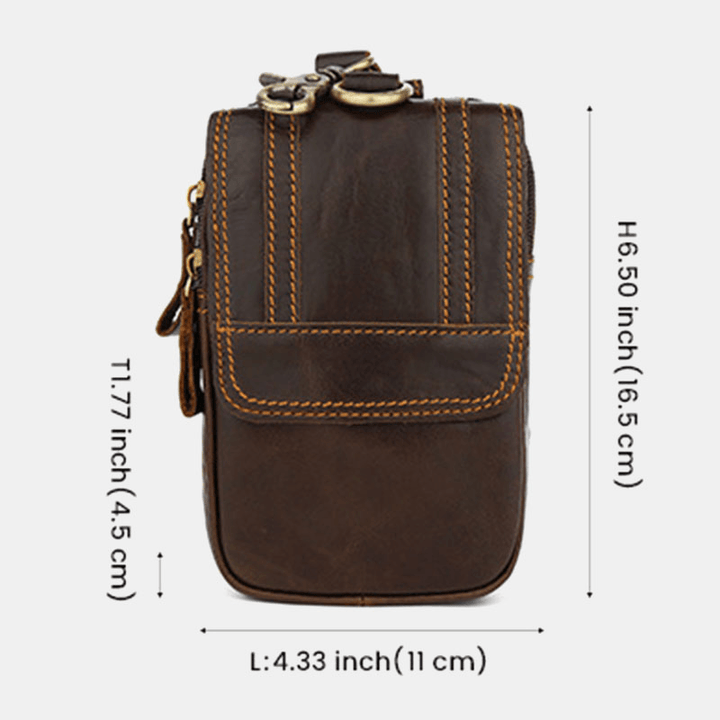 Men Multifunctional Large Capacity 6.3 Inch Phone Bag Genuine Leather Waist Bag Wear-Resistant Belt Bag with Hook - MRSLM