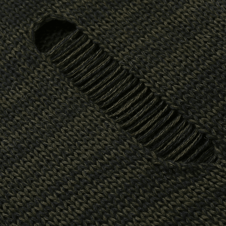 Men'S Casual Knit Sweater Diagonal Pull Hole Hooded Cardigan Sweater Men - MRSLM