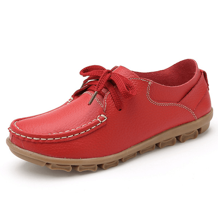 Women Autumn Flat Shoes Lace up Soft Sole Flats round Toe Anti-Slip Loafers - MRSLM