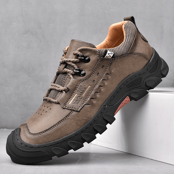 Men Genuine Leather Slip Resistant Lace-Up Casual Sport Hiking Shoes - MRSLM