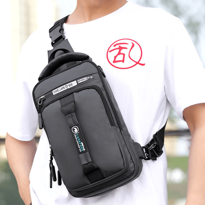 Men Nylon USB Charging Casual Outdoor Brief Chest Bag Shoulder Bag Backpack - MRSLM