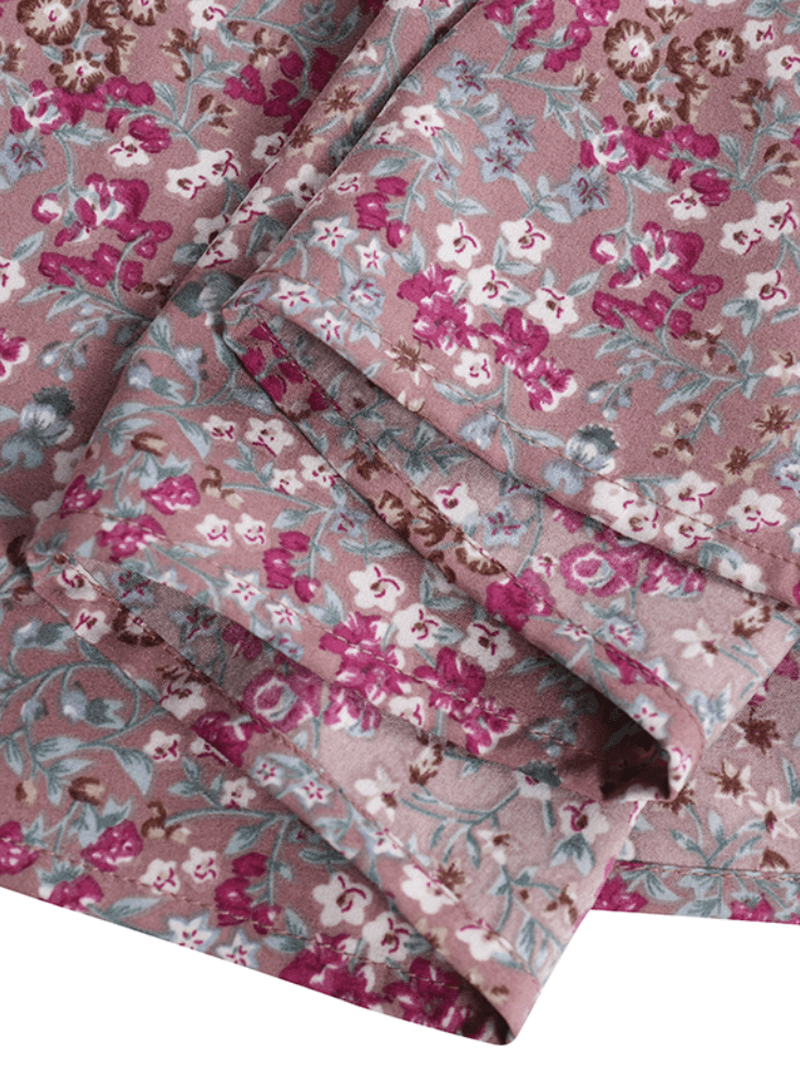 Vintage Floral Print Lapel Pleats Long Sleeve Bohemian Shirt Maxi Dress for Women - MRSLM