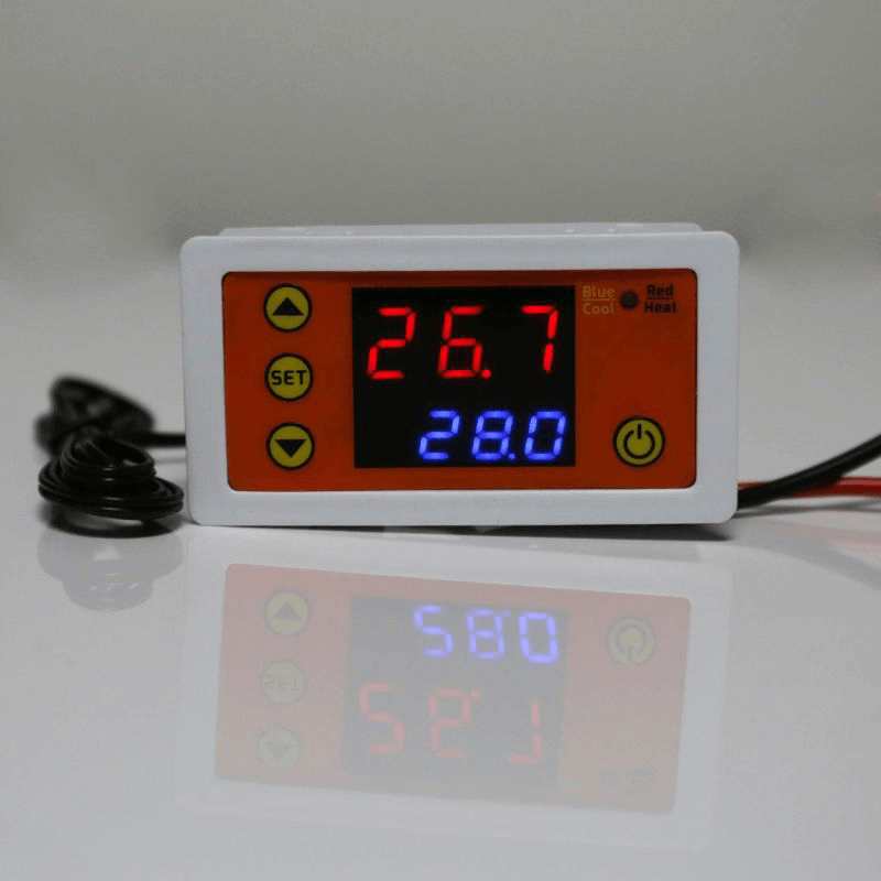 AC110V-220V DC12V Thermostat Heating Cooling Temperature Controller with Buzzer LED Digital Display - MRSLM