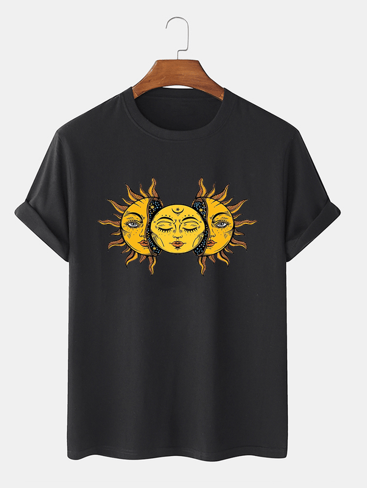 Mens Sun Print Crew Neck Short Sleeve T-Shirts - MRSLM