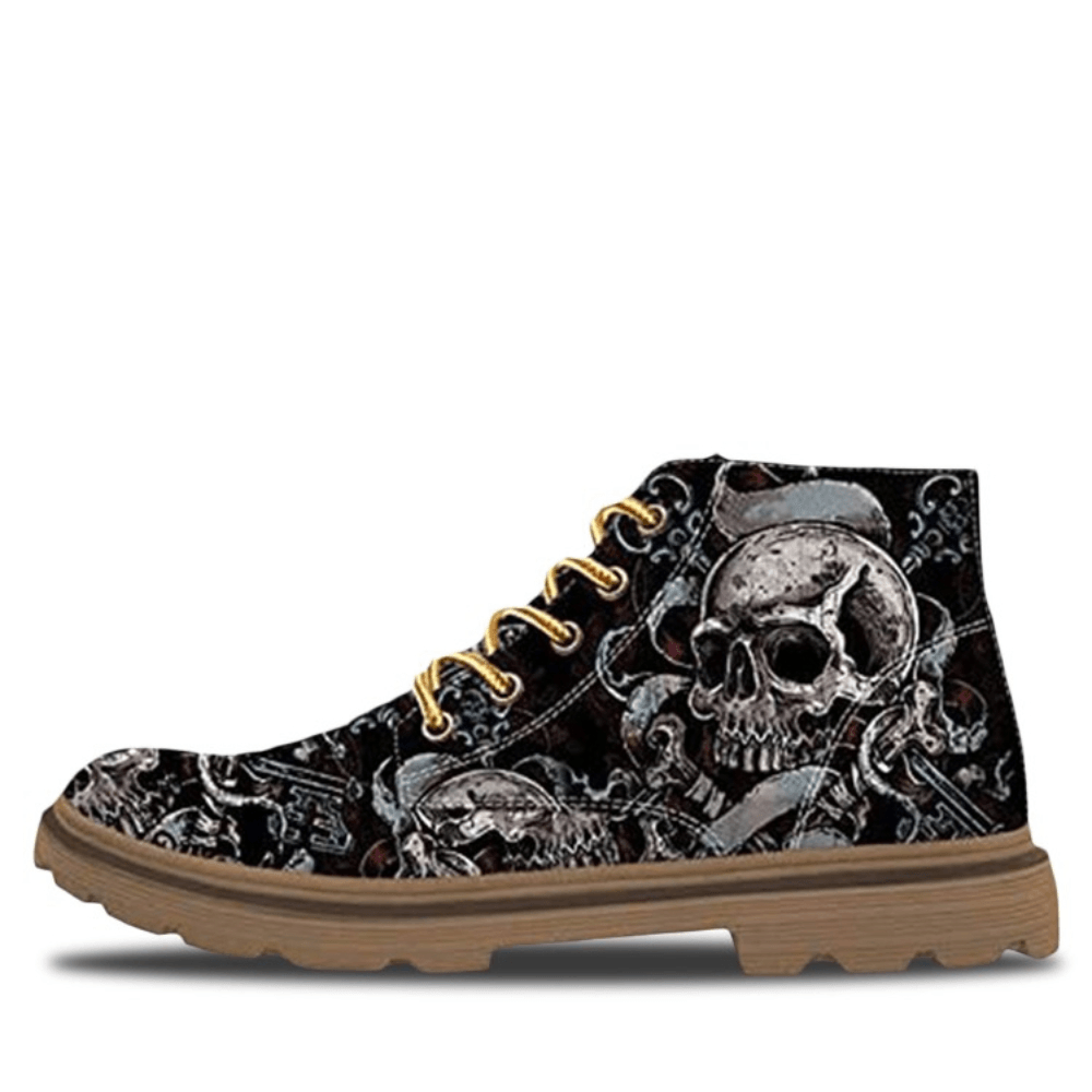 Men Leather Halloween Soft Sole Non Slip Skull Printing Casual Ankle Boots - MRSLM