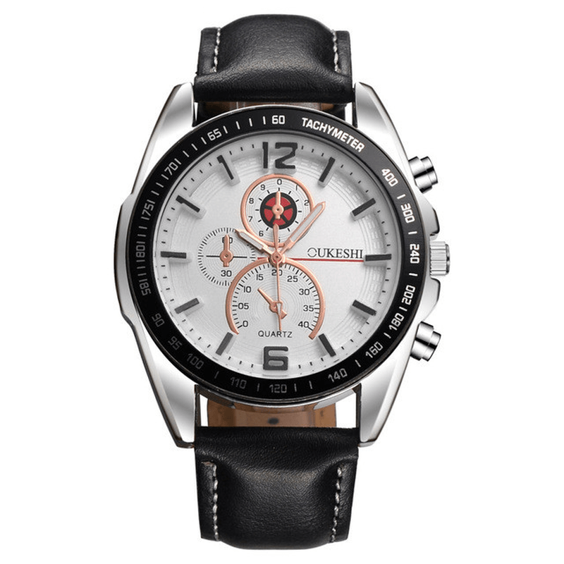 Deffrun Business Style Men Wrist Watch Decorate Three Dials Leather Strap Quartz Watches - MRSLM