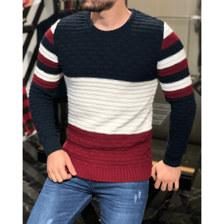 Men'S Color Matching Pit Striped Muscular Men'S Sweater - MRSLM